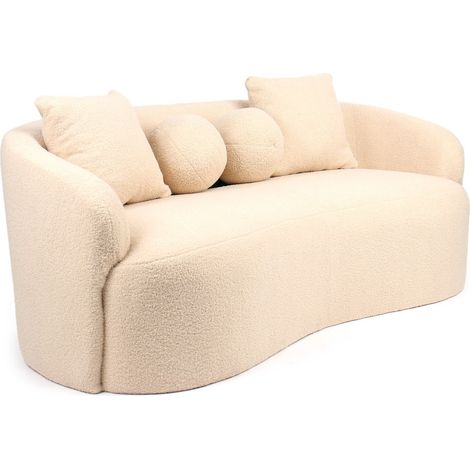 Cotecosy – Canapé droit 3 places courbé en tissu bouclette beige – Dimensions L178 x P82 x H68 cm – Confort optimal et design moderne (1/5)