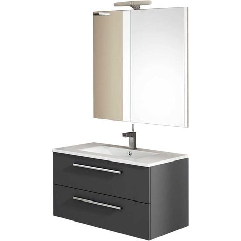 Ensemble de salle de bain CORDOBA meuble suspendu 80 cm Anthracite Mat