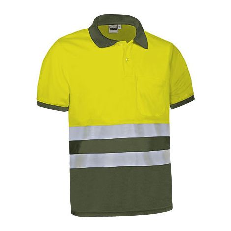 Polo de Alta Visibilidad bicolor con manga corta y bolsillo VALENTO DELAWARE 3XL Amarillo flúor / Verde militar (1/3)