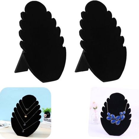 Présentoirs à bijoux en velours lot de 2 de 28 x 20 cm - supports à poser pour colliers, noirs (1/5)