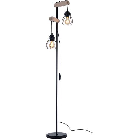 Lampada da terra lampada da terra vintage in legno lampada da terra design industriale retro, regolabile in altezza, telecomando dimmerabile, 2 LED RGB 8,5 W, LxPxA 38,5x23x150 cm (1/5)