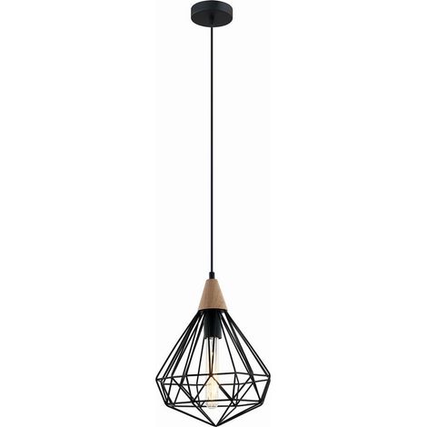 Italux Maelle - Suspension industrielle et rétro noire 1 lumière avec abat-jour cage, E27