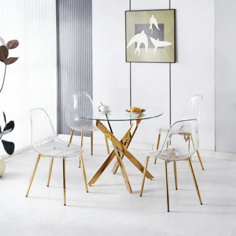 1+4 pour ensemble de repas de 5 pièces 1 table + 4 chaises Or (1/5)