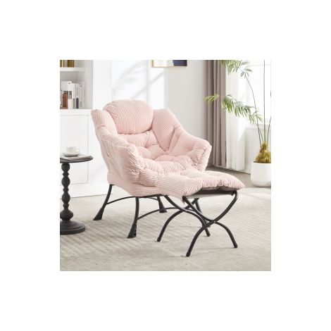 Fauler Stuhl mit Ottoman, moderner Lounge Akzent Stuhl mit Armlehnen und einer Seitentasche, Freizeit Polsterte Sofa Stuhl Lesestuhl mit Fußlehne für kleinen Raum, Eckstuhl-Pink (1/5)