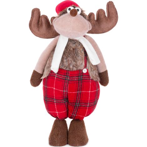 Figur MagicHome Weihnachten, Rentier in Hosen, Stoff, rot, 32x25x92 cm (1/2)