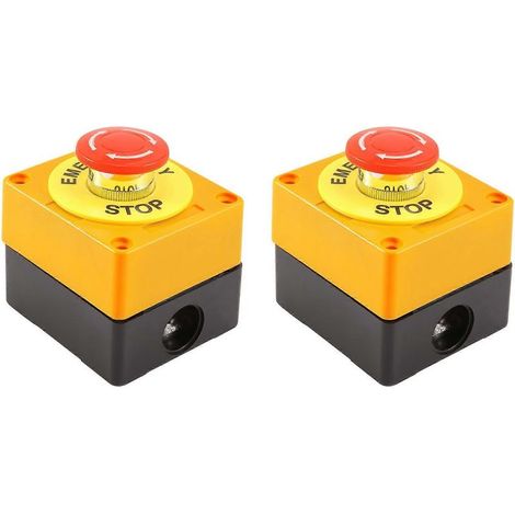Lot de 2 boutons-poussoirs d'arrêt d'urgence champignon rouge NO + NC 22 mm CNC Gecko (1/5)