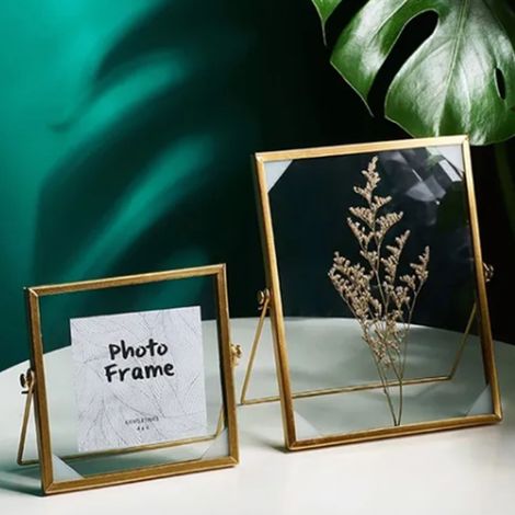 Cadre photo transparent en verre avec support en fer, à poser sur une table, pour fleurs séchées, décoration intérieure, 15 cm (6 pouces). (1/5)