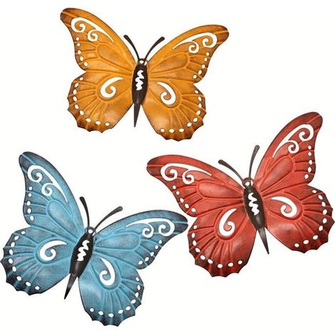 Pièces Papillon en Métal,Art Mural 3D Papillon Suspendu Decoration,Papillon Sculptures Décor Pour Jardin Balcon Chambre Salon In