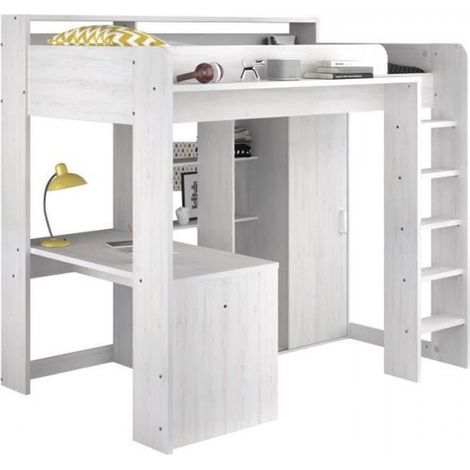 Lit combiné mezzanine enfant – Structure en panneau de particules – Sommier inclus – Matelas 90 x 200 cm – Optimise l'espace – Parisot (1/5)