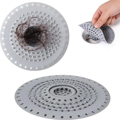 2 Piece Silicone Drain Filter Shower Basin and Shower Hair Trap with Filter for Bathroom and Kitchen Drainage (Grey) (1/5)