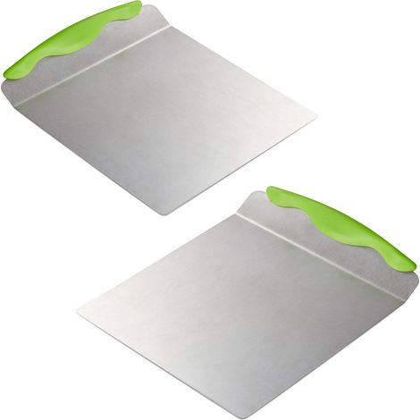 Relaxdays Set of 2 Stainless Steel Cake Lifters, Square Tray, XL Baking Peel with Handle, W x D: 20 x 24 cm, Silver