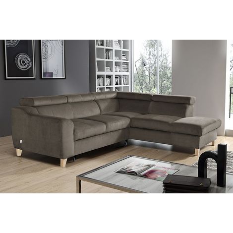 Canapé d'angle convertible en tissu luxe 5 places, ASTERIA taupe, angle droit