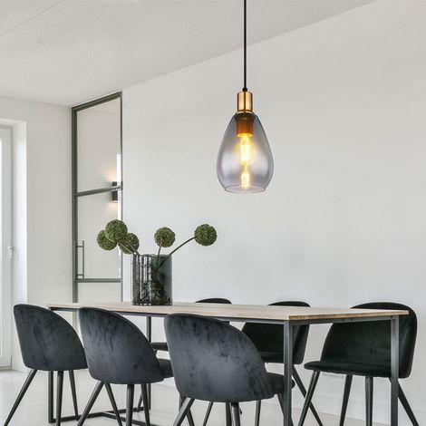 Lampada a sospensione lampada da tavolo da pranzo lampada a sospensione lampada da soggiorno, vetro metallo fumè nero, attacco 1x E27 PxH 15x120 cm (1/5)