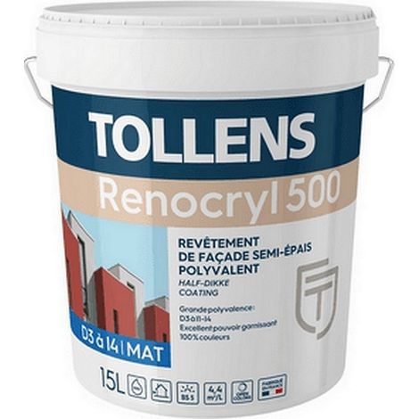 Revêtement semi-épais professionnelle TOLLENS Rénocryl 500 Choix de couleur: Blanc - Conditionnement: 15 Litres