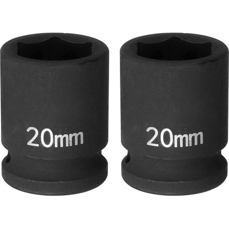 2Pcs Douille à Choc 6 Points 20mm Douille Métrique 1/2" Entraînement Carré 1.5" (38mm) Long Douilles Hexagonales pour Écrous d'Axe de Broche en Acier Cr-Mo Phosphaté, Noir (1/5)