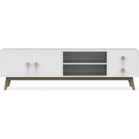 Mueble para televisión 2 puertas 2 cajones 2 huecos Campos acabado blanco/blanco cera 52cm(alto) 180cm(ancho) 40cm(largo) (1/4)