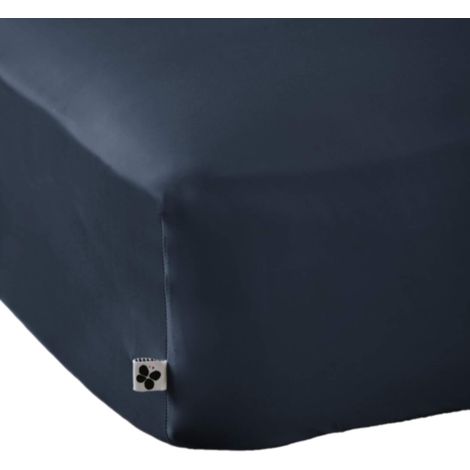 Drap housse bonnet 30 cm en bambou uni bleu marine 140x190 cm (1/2)