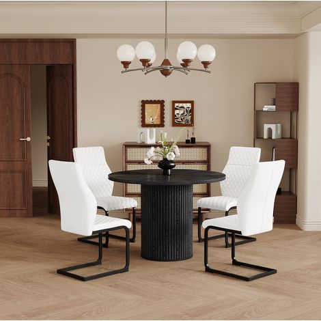 Essgruppe MDF und Metall Schwarz/Weiß 4-Sitzer, runder Esstisch 100 cm mit 4 gepolsterten Stühlen (1/5)