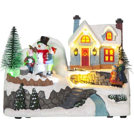 Star Trading Scène de Noël « Winterville », boîte à musique avec 8 mélodies, 7 LED, piles + minuteur, l 18 cm, H 13 cm