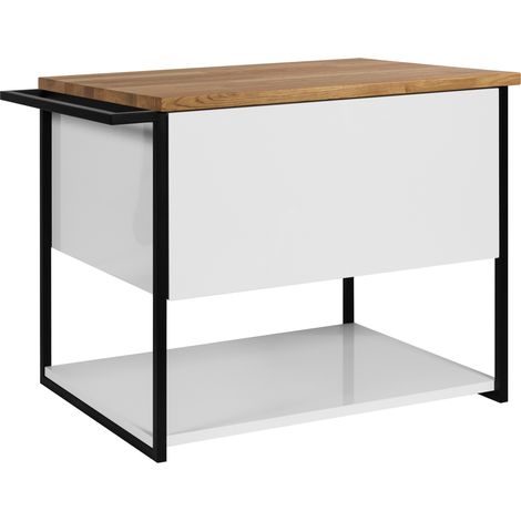 Meuble sous vasque suspendu LOV BLANC avec porte-serviettes et plan en bois 60 cm (1/5)