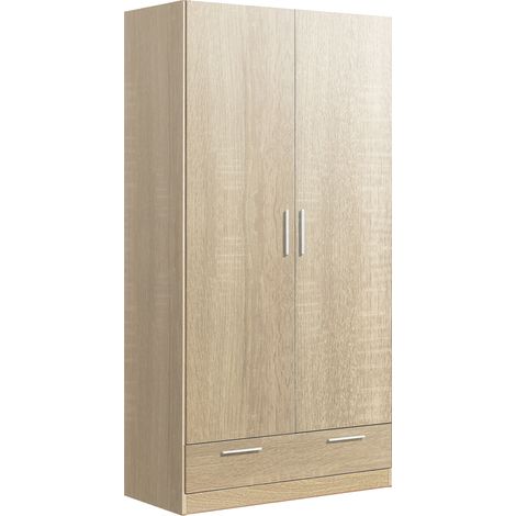 Armoire / placard de rangement de 2 portes + 1 tiroir coloris Chêne Cambrian - longueur 102 x profondeur 51 x hauteur 200 cm -PEGANE-