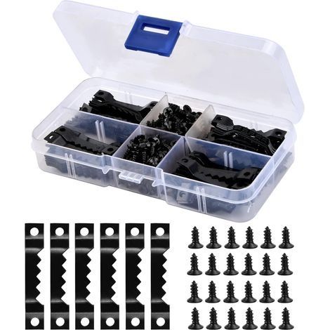 Crochet pour Cadre Photo,Cintre En Dents de Scie Avec Vis,Cintres En Dent de Scie,100 Pièces Kit de Suspension de Tableaux,Avec 200 Vis,pour Horloges Peintures Artisanat Cadre Suspendu avec boîte (1/5)