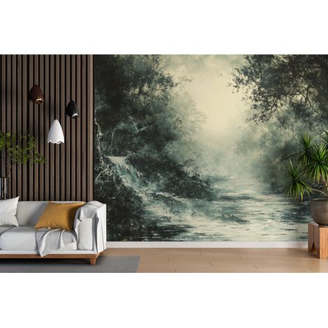 Papier peint cascades - torrent de montagne noir et blanc - 500 x 270 cm (1/2)
