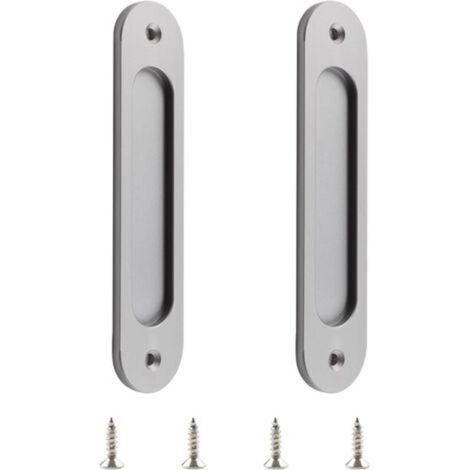 Lot de 2 poignées de porte coulissantes ovales en alliage d'aluminium mat avec vis pour porte de grange coulissante (1/5)