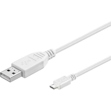 Câble de Connexion USB - Micro USB 1 m, Type A Mâle vers Type Micro B Mâle, Câble de Données Haut Débit 480 Mbit/s, 5 Broches, 2X Blindé, AWG28, Couleur Blanc, 1 m (1/5)
