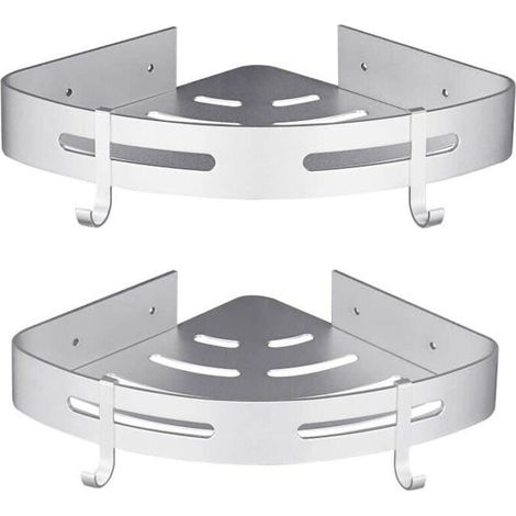 Caddie de douche argenté triangulaire à 2 niveaux, accessoires de cuisine sans perçage, support de douche suspendu résistant à la rouille