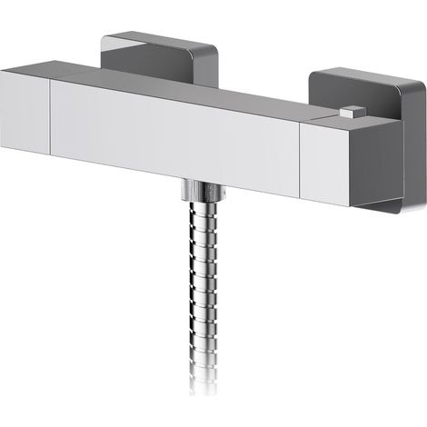 Betley Modern Bathroom Wall Mounted Square Thermostatic Bar Shower Valve with Bottom Outlet - 55mm x 275mm, Chrome by Balterley