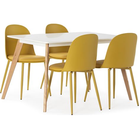 Juego de mesa 120x80 cm y 4 sillas de comedor Kana color Mostaza (1/5)