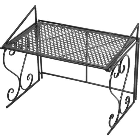 Étagère Micro-ondes Pliable Noir Fer 54.5x36x42.5cm Double Niveau Rangement Cuisine Solide Design Élégant Gain de Place Pratique (1/4)