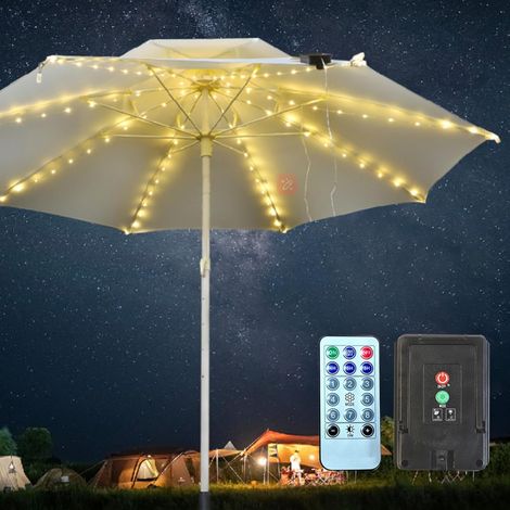 Solar Umbrella Lights 104 LED with Remote Control, Clip On Patio Umbrella Lights 8 Lighting Modes Waterproof Outdoor for Camping Garden Hiking, Warm Light (1/5)