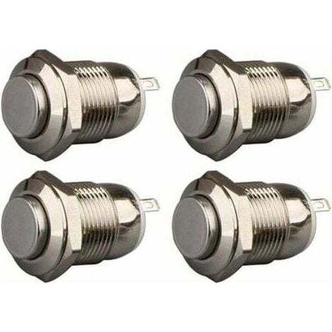 4pcs 12mm 3A 12V/24V/125V/250V AC Self-Locking Push Button Switch, Waterproof Stainless Steel On/Off Push Button Switch (Head Up) (1/5)