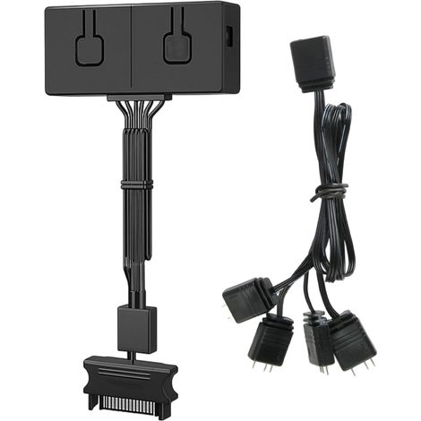 Hub ARGB Convertisseur 12V vers 5V avec Séparateur 4 Voies et SATA Conversion 12V RGB a 5V ARGB, Separateur 4 voies inclus, 50 modes de couleur manuels, Synchronisation carte mere (1/5)