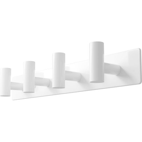 Porte-manteau mural blanc – 4 crochets en forme de T sur rail en métal de 32 cm pour manteaux, chapeaux et serviettes, organiseur robuste et peu encombrant pour entrée, salle de bain, placard (1/5)