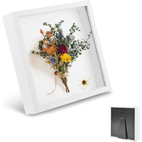 Cadre photo à remplir, cadre objet profond 3 cm, cadre photo profond à remplir 30 x 30 cm, avec plaque acrylique transparente, cadre 3D pour bouquet de mariage, blanc (1/5)