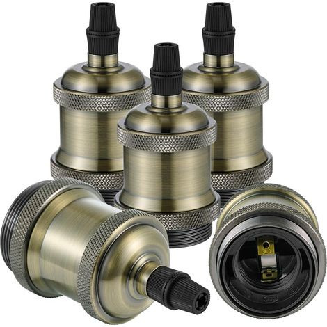 Vintage E27 Adaptateur Douille,Suspension lampe,Solide Cuivre Céramique Douille pour Plafonds Bricolage Suspension Lampe Bronze,5pcs (1/5)