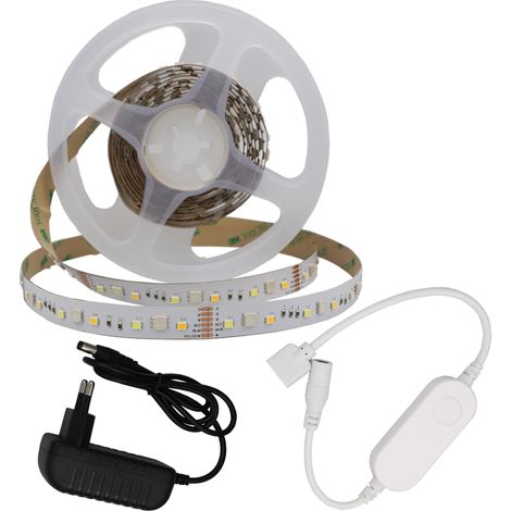 Ruban LED intelligent 5050 et 2835 RGB WW, adaptateur avec contrôleur WiFi DC12V, IP20, idéal pour la décoration et l'ambiance des espaces.