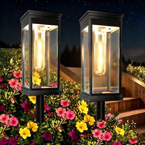 2Pcs Lampes Solaires Extérieur Jardin, 1000mAh,IP65 étanche,Super Lumineuses Lumières Solaires pour Extérieur, Voiture sur/hors Solaire pour Pelouse de Jardin (1/5)