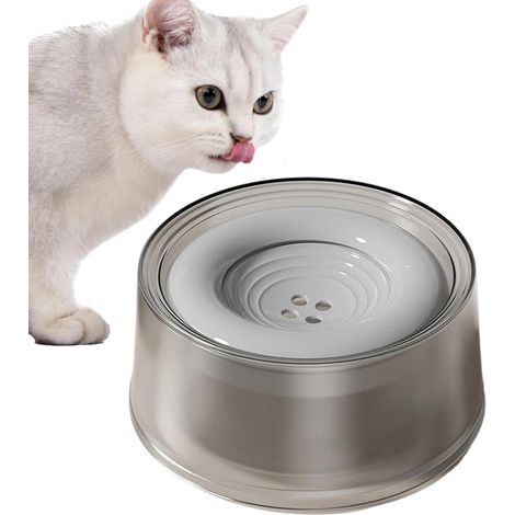 Abreuvoir gris pour animaux de compagnie avec anti-humidité - Conception flottante à bouche de 1200 ml (Ø180 mm, hauteur 80 mm) - Garde le pelage sec et évite les déversements, pour chiens et chats (1/5)