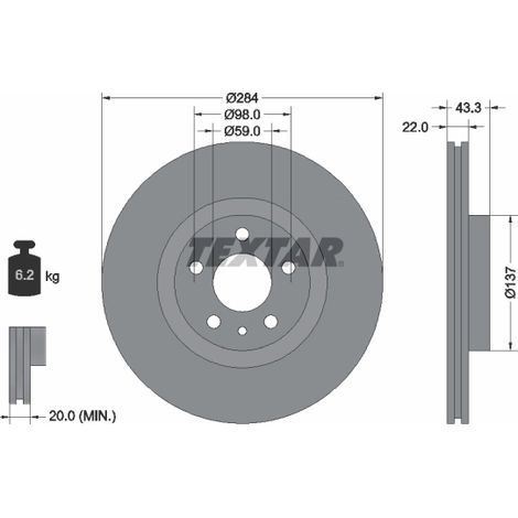 Lot de 2 Disques de frein Textar 92252803 FIAT 51884303 51885408 51937217