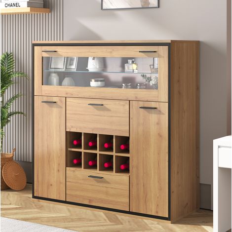 MEUBLIV Credenza 110 x 38 x 111 cm naturale e nera - portavino con LED (1/5)
