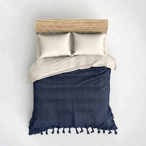 Couverture en coton recyclé 200x220 cm Berlino - Navy (1/2)