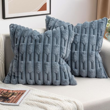 Lot de 2 Housse Coussin Gris Foncé 40x40 Fausse Fourrure Coussin Canape Douce Moelleuse Housse de Coussin Moderne Décoration pour Salon,Canapé,Chambre à Coucher, Décoration de Voiture (1/5)