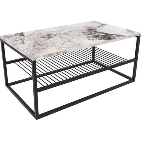 Table basse 1 étagère grillage avec structure en acier design industriel (1/5)