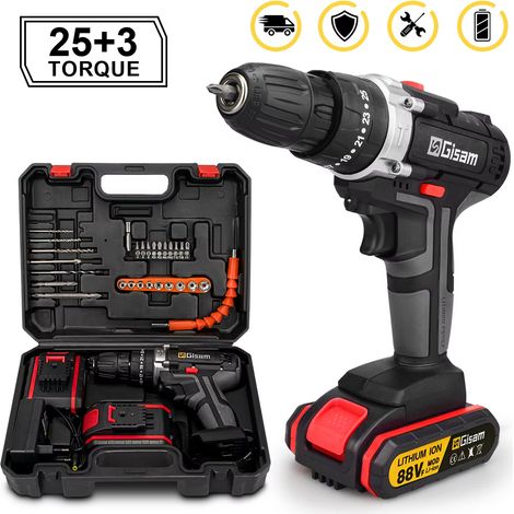 Perceuse Visseuse à Percussion Sans Fil 21V, Mini Perceuse Électrique Multifonction pour Bois, Métal et Maçonnerie, 2 Batteries Li-ion, Coffret (1/5)