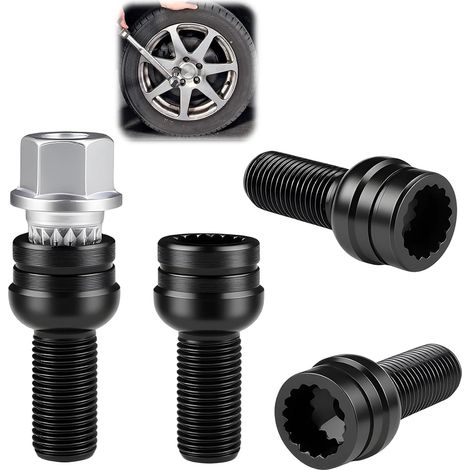 4 Boulons de Roue Antivol Noir M14 x 1.5 mm,Écrous de Roue Sécurisés en Acier avec Clé de Sécurité,pour Voitures Européennes (1/5)