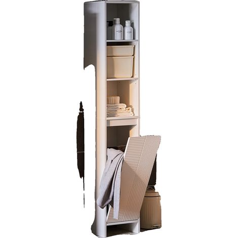 Armario de baño con estantes ajustables y cesta para la ropa sucia, color blanco. (1/2)